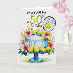 Tennis 50th Birthday tennis ball and number Card