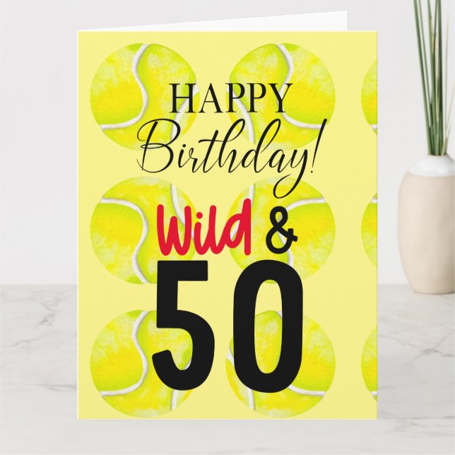 Tennis 50th Birthday  tennis ball and number  Card (Front)