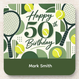 Tennis 50th Birthday tennis ball and number Coaster