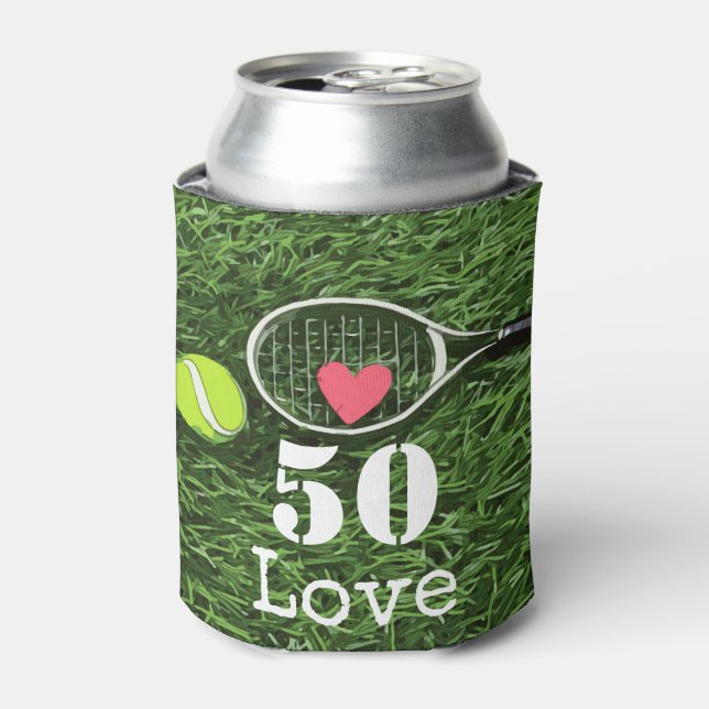 Tennis 50th Birthday  tennis ball and number love  Can Cooler (Can Front)