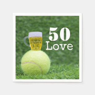 Tennis 50th Birthday  tennis ball and number love  Napkin