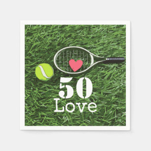 Tennis 50th Birthday  tennis ball and number love Napkin