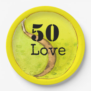 Tennis 50th Birthday  tennis ball and number love  Paper Plate