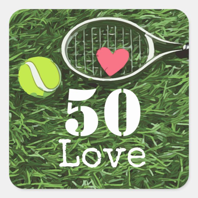 Tennis 50th Birthday  tennis ball and number love Square Sticker (Front)