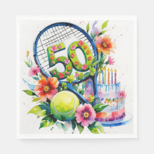 Tennis 50th Birthday  tennis ball and number  Napkin