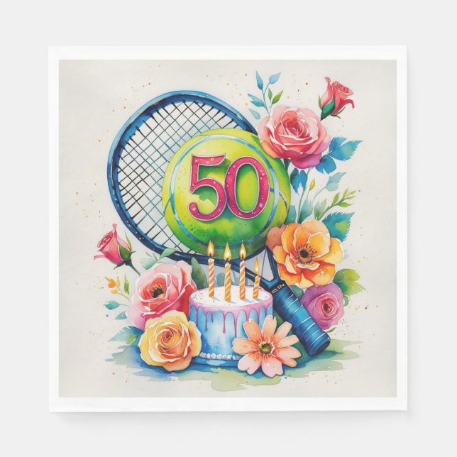 Tennis 50th Birthday  tennis ball and number  Napkin (Front)