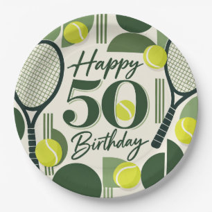 Tennis 50th Birthday tennis ball and number Paper Plate