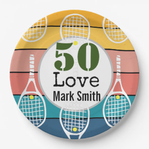 Tennis 50th Birthday  tennis ball number love   Paper Plate