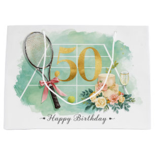 Tennis 50th Birthday  tennis ball racket  Wrapping Large Gift Bag