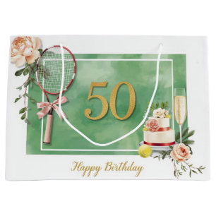 Tennis 50th Birthday  tennis ball racket  Wrapping Large Gift Bag