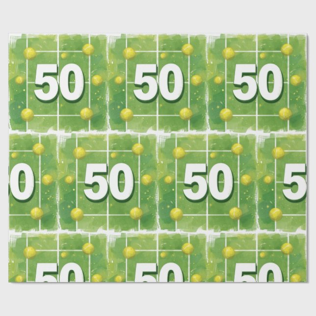 Tennis 50th Birthday with balls on the court Wrapping Paper (Flat)