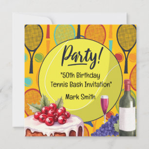 Tennis 50th Birthday with Name on Racket Themed Invitation