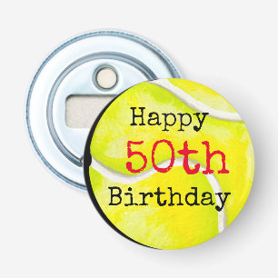 Tennis 50th Birthday with tennis ball and number Bottle Opener