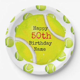 Tennis 50th Birthday with tennis ball and number   Paper Plate