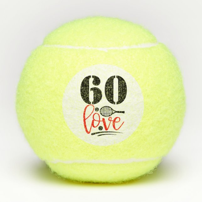 Tennis 60th Birthday and  sixty number with love  Tennis Balls (Front)