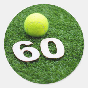 Tennis 60th birthday anniversary with tennis ball classic round sticker