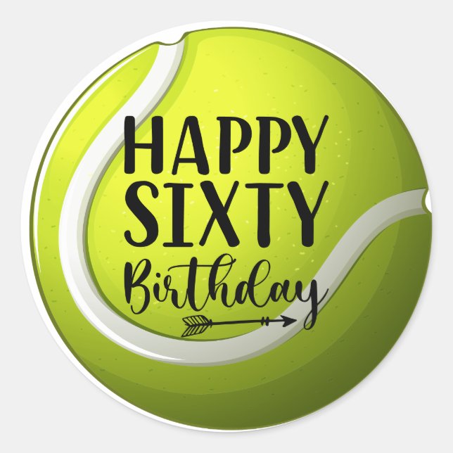 Tennis 60th birthday anniversary with tennis ball  classic round sticker (Front)