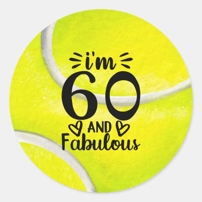 Tennis 60th birthday anniversary with tennis ball  classic round sticker (Front)