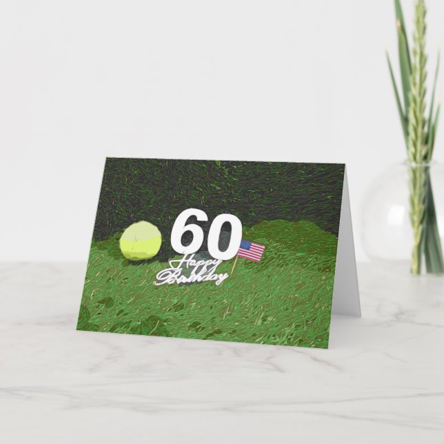 Tennis 60th Birthday card with flag of America (Front)
