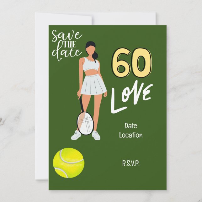 Tennis 60th Birthday for woman player Invitation (Front)