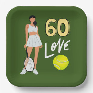 Tennis 60th Birthday for woman player Paper Plate