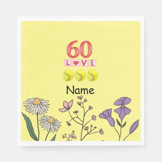 Tennis 60th  Birthday  on tennis ball for player  Napkin (Front)