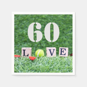 Tennis 60th Birthday  tennis ball and number love Napkin