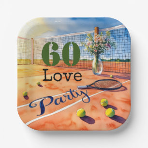 Tennis 60th Birthday tennis ball number love Pap Paper Plate