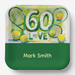 Tennis 60th Birthday tennis ball number love Pap Paper Plate
