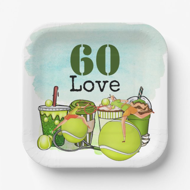 Tennis 60th Birthday  tennis ball number love  Pap Paper Plate (Front)
