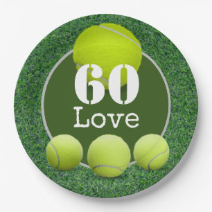 Tennis 60th Birthday  tennis ball number love   Paper Plate