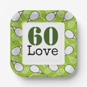 Tennis 60th Birthday tennis ball number love Paper Plate