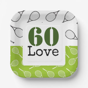 Tennis 60th Birthday  tennis ball number love   Paper Plate