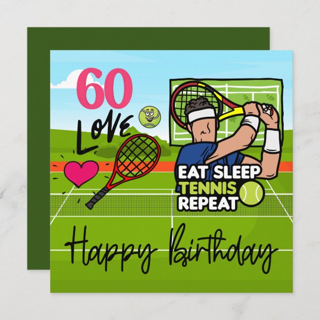 Tennis 60th Birthday to Tennis Player with LOVE  Card (Front/Back)