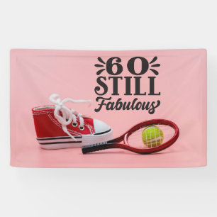 Tennis 60th Birthday with ball and racket on pink Banner