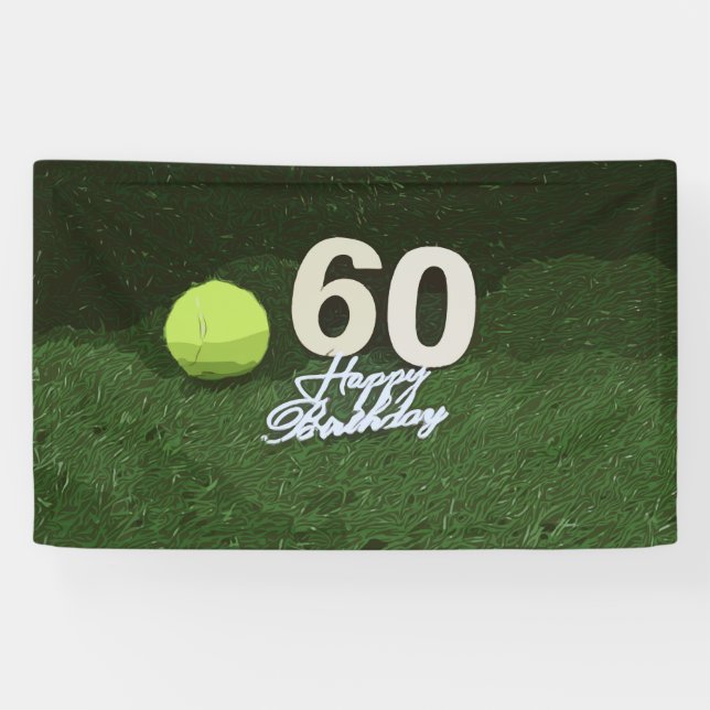 Tennis 60th Birthday with ball on green grass Banner (Horizontal)
