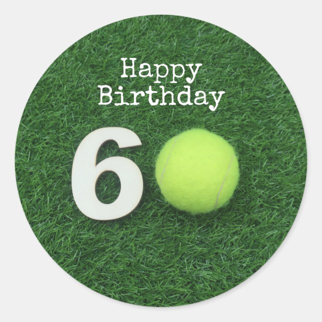 Tennis 60th Birthday with tennis ball and number C Classic Round Sticker (Front)