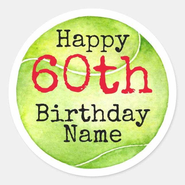 Tennis 60th Birthday with tennis ball and number Classic Round Sticker (Front)