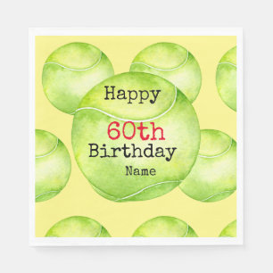 Tennis 60th Birthday with tennis ball and number   Napkin