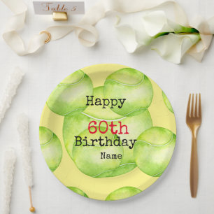 Tennis 60th Birthday with tennis ball and number  Paper Plate
