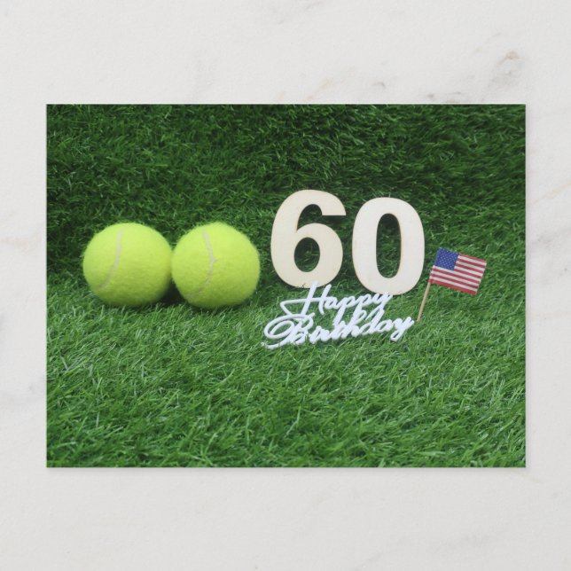 Tennis 60th Birthday with tennis ball and number Postcard (Front)