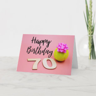 Tennis 70th Birthday card  on pink background