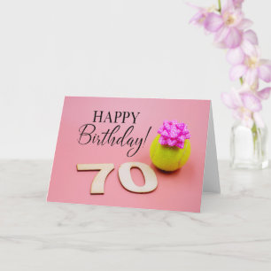 Tennis 70th Birthday with ball and pink ribbon Card