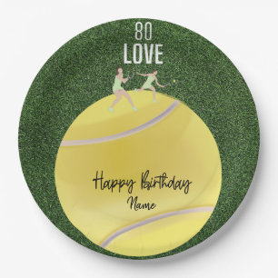 Tennis 80th Birthday Player on Green Paper Plate