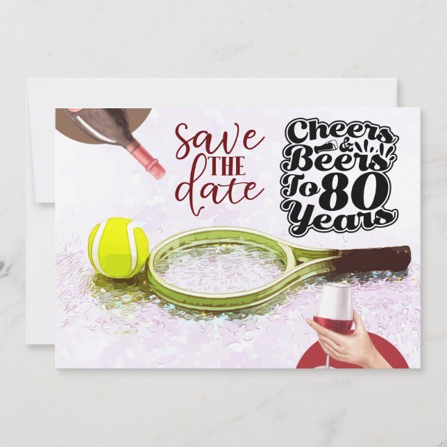 Tennis 80th Birthday Save the Date party  Invitation (Front)