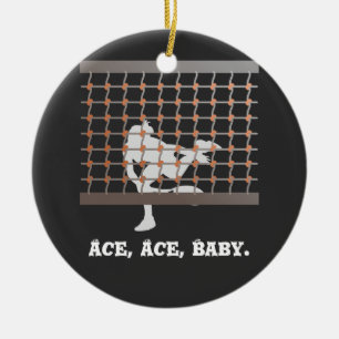 Tennis Ace  Ace  Baby woman tennis player at net  Ceramic Tree Decoration