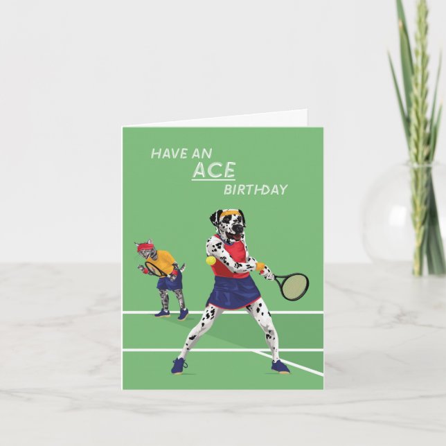 Tennis Ace Dotty Dog Birthday Card (Front)