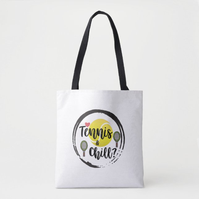 Tennis and Chill Balls and Rackets White Tote Bag (Front)