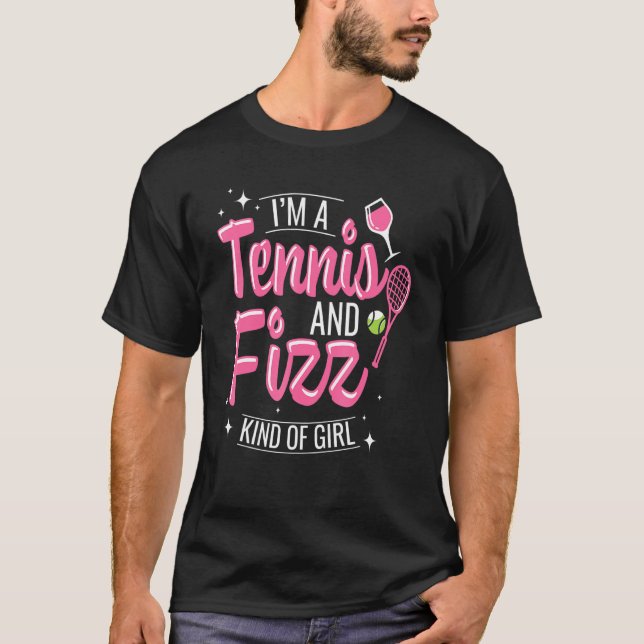 Tennis And Fizz Champagne Glass Racket Tennis Ball T-Shirt (Front)