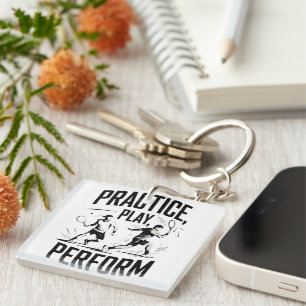 Tennis and motivation - practice play perform key ring